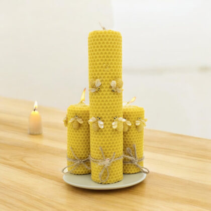 Troya Bee & Honeycomb Beeswax Candle Set (3 Pack)